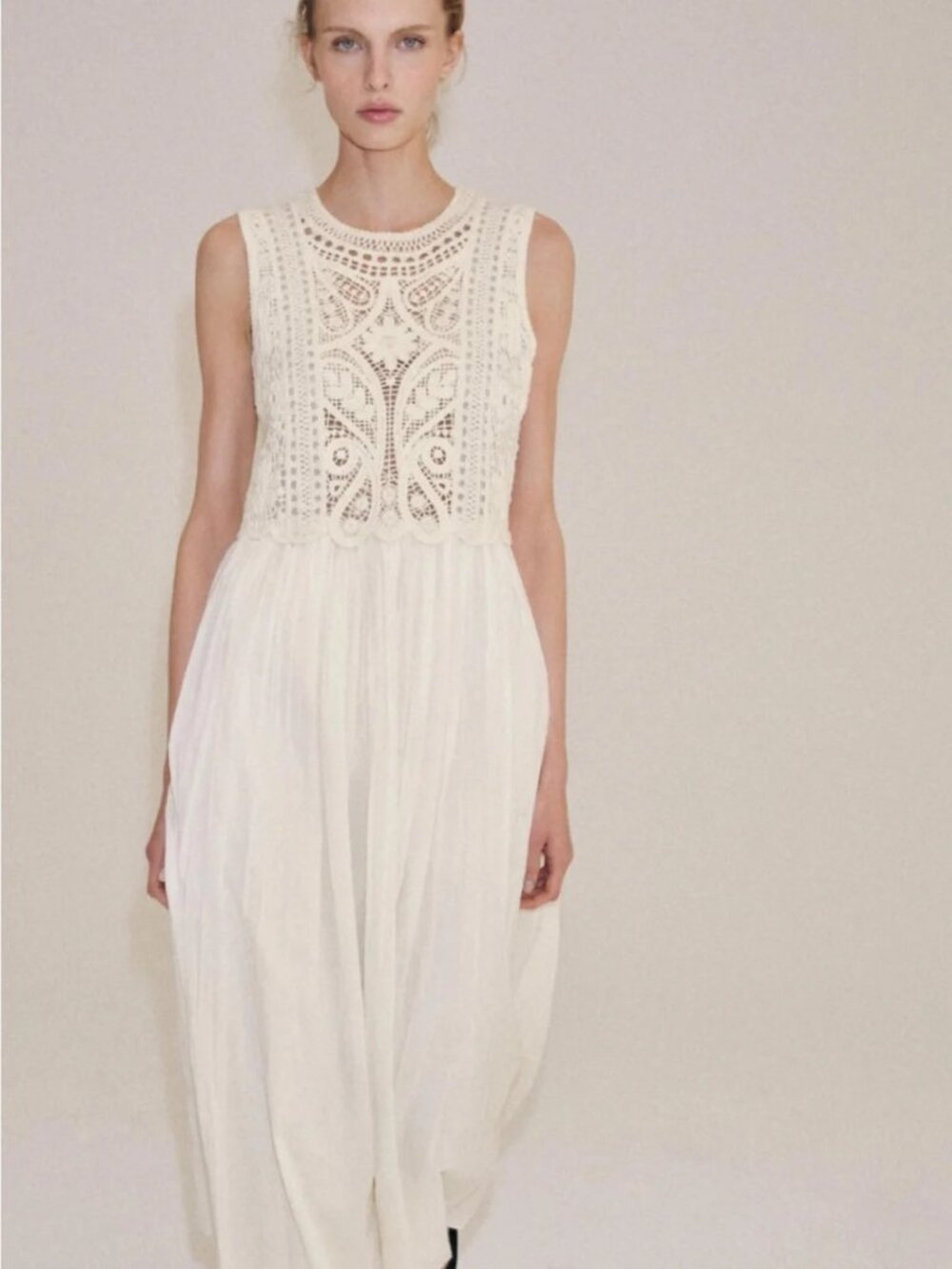 NWT Zara Cream Crochet Bodice Maxi Dress - L